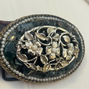Handmade Belt with silver stunning handmade floral belt buckle.